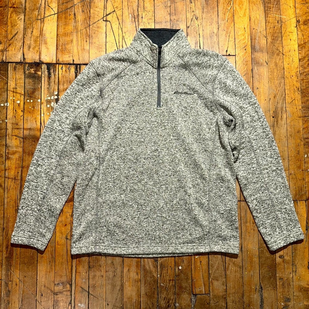 Eddie Bauer Sweater Men's Large Heather Gray Solid Long Sleeve‎ 1/4-Zip Outdoor
